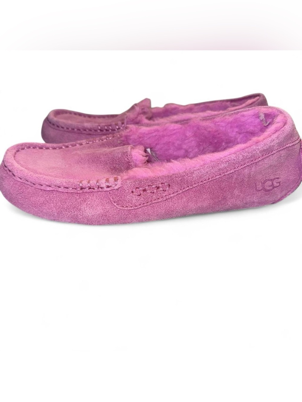 UGG Women's Bubblegum Pink Suede Sheepskin Moccasin Slippers - Picture 5 of 6